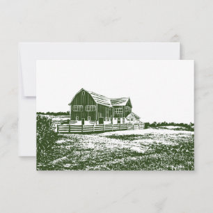 Plattelandslandschap houtsnede stijl boerderij hui save the date