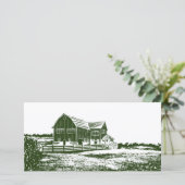 Plattelandslandschap houtsnede stijl boerderij hui save the date (Staand voorkant)