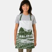 Plattelandslandschap houtsnede stijl boerderij hui schort (Insitu)