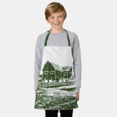 Plattelandslandschap houtsnede stijl boerderij hui schort (Gedragen)