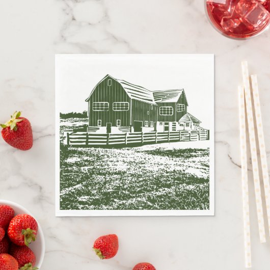 Plattelandslandschap houtsnede stijl boerderij hui servet (Insitu)