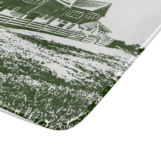 Plattelandslandschap houtsnede stijl boerderij hui snijplank (Hoek)