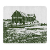 Plattelandslandschap houtsnede stijl boerderij hui snijplank (Voorkant)