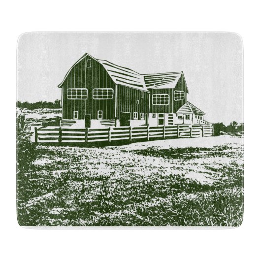 Plattelandslandschap houtsnede stijl boerderij hui snijplank (Voorkant)