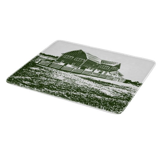 Plattelandslandschap houtsnede stijl boerderij hui snijplank (Hoek)