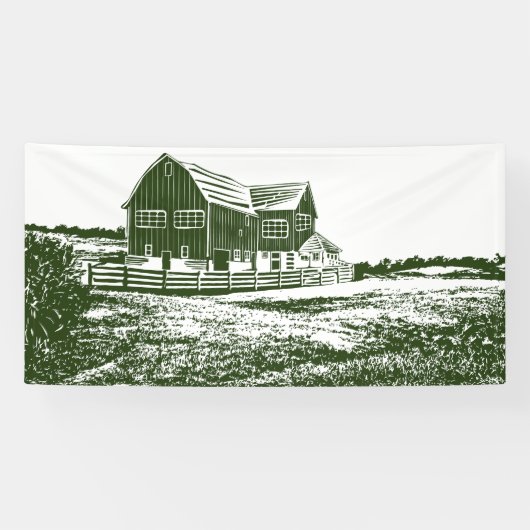 Plattelandslandschap houtsnede stijl boerderij hui spandoek (Horizontaal)