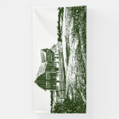 Plattelandslandschap houtsnede stijl boerderij hui spandoek (Verticaal)