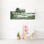 Plattelandslandschap houtsnede stijl boerderij hui spandoek (Insitu)