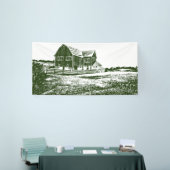 Plattelandslandschap houtsnede stijl boerderij hui spandoek (Beurs)