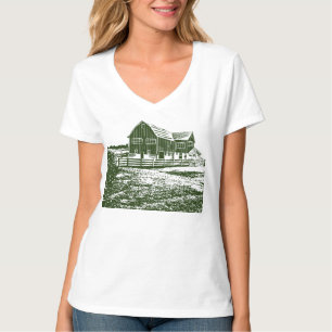 Plattelandslandschap houtsnede stijl boerderij hui t-shirt