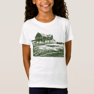Plattelandslandschap houtsnede stijl boerderij hui t-shirt