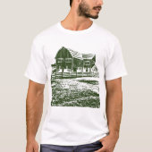 Plattelandslandschap houtsnede stijl boerderij hui t-shirt (Voorkant)