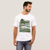 Plattelandslandschap houtsnede stijl boerderij hui t-shirt (Voorkant volledig)