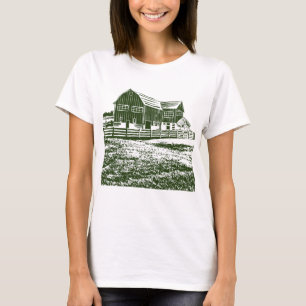 Plattelandslandschap houtsnede stijl boerderij hui t-shirt