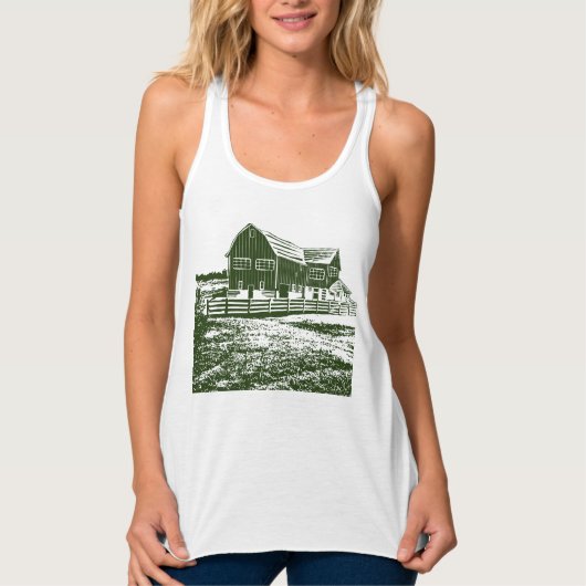 Plattelandslandschap houtsnede stijl boerderij hui tanktop (Voorkant)