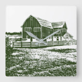 Plattelandslandschap houtsnede stijl boerderij hui vierkante klok (Voorkant)