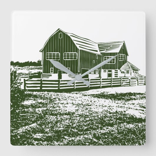 Plattelandslandschap houtsnede stijl boerderij hui vierkante klok (Voorkant)