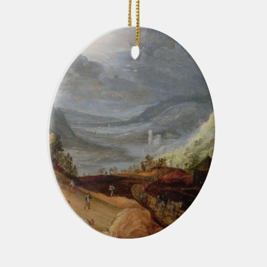 Plattelandslandschap met een boerenbridingpaarden, keramisch ornament (Rechts)