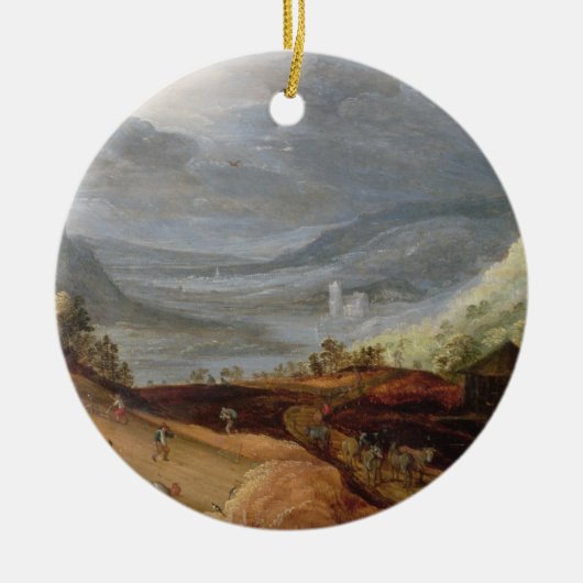 Plattelandslandschap met een boerenbridingpaarden, keramisch ornament (Voorkant)