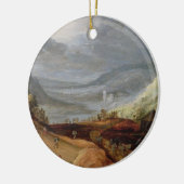 Plattelandslandschap met een boerenbridingpaarden, keramisch ornament (Links)
