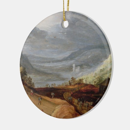 Plattelandslandschap met een boerenbridingpaarden, keramisch ornament (Links)