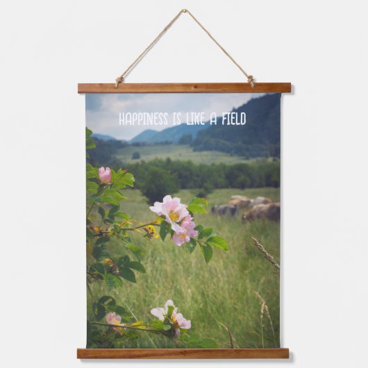 Plattelandslandschap met wilde rozen en koeien hangend wandkleed (Voorkant)