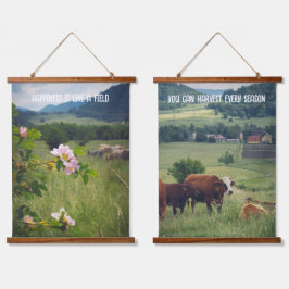 Plattelandslandschap met wilde rozen en koeien hangend wandkleed