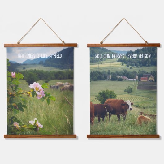 Plattelandslandschap met wilde rozen en koeien hangend wandkleed (Dubbel)