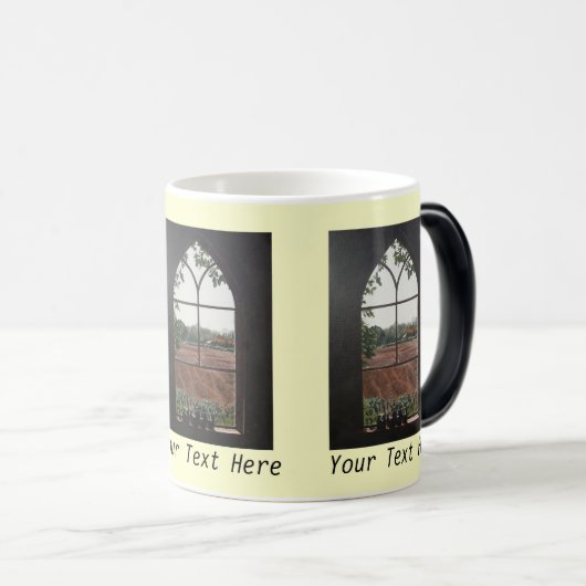 Plattelandslandschap uitzicht van kerkvenster magische mok (Voorkant rechts)