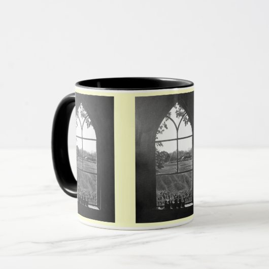 Plattelandslandschap uitzicht van kerkvenster mok (Voorkant links)