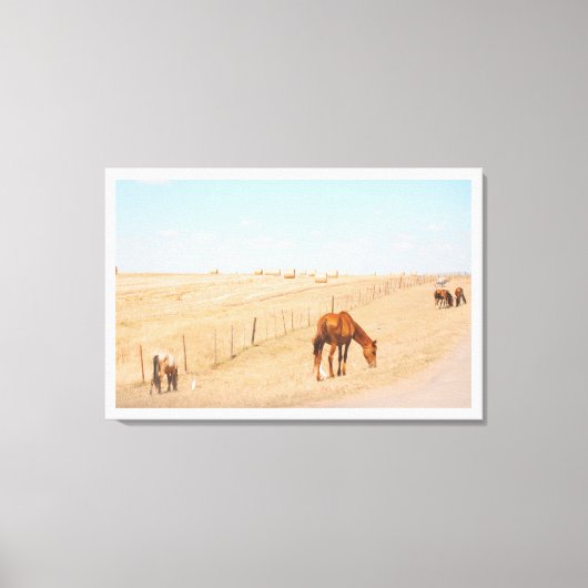 Plattelandslandschap Wilde Paarden Canvas Afdruk (Voorkant)