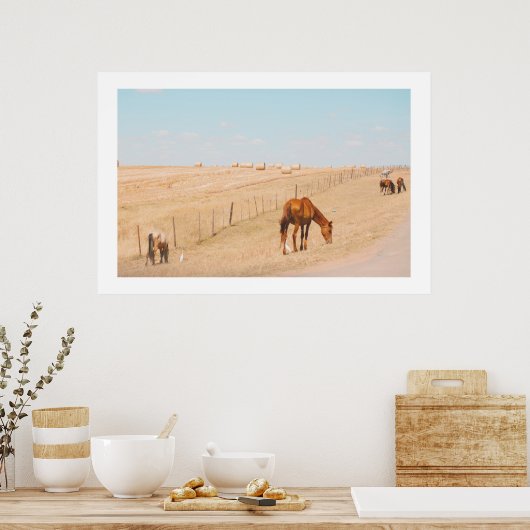 Plattelandslandschap Wilde Paarden Vallen Poster (Keuken)