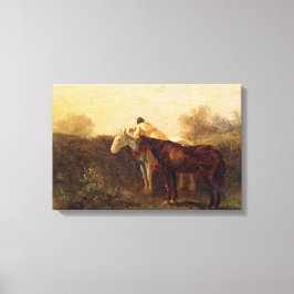 Plattelandsrendez (Romantic Kiss op Horseback) Canvas Afdruk