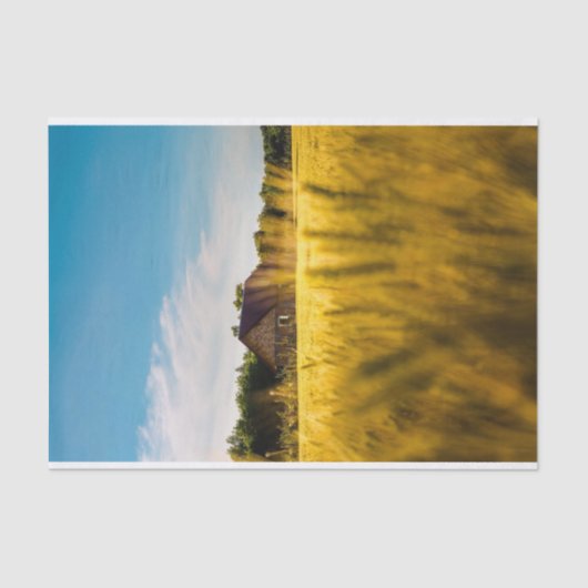 Plattelandsschuur in een Shimmering Gold Wheatfiel Tissuepapier (Voorkant)