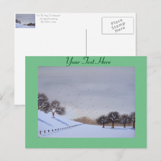 Plattelandssnijkunst met sneeuwscène feestdagenkaart (Voorkant / Achterkant)