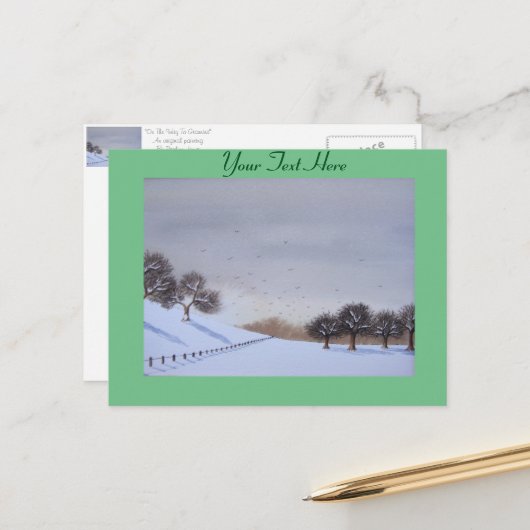 Plattelandssnijkunst met sneeuwscène feestdagenkaart (Voorkant / Achterkant in situ)