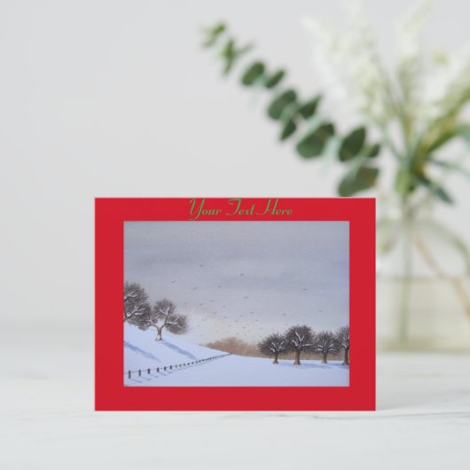 Plattelandssnijkunst met sneeuwscène feestdagenkaart (Staand voorkant)