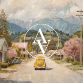 plattelandsstad schilderen rustieke gele auto poster