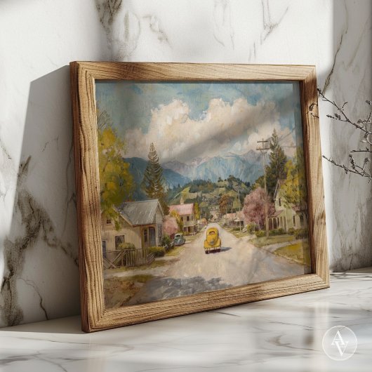  plattelandsstad schilderen rustieke gele auto poster