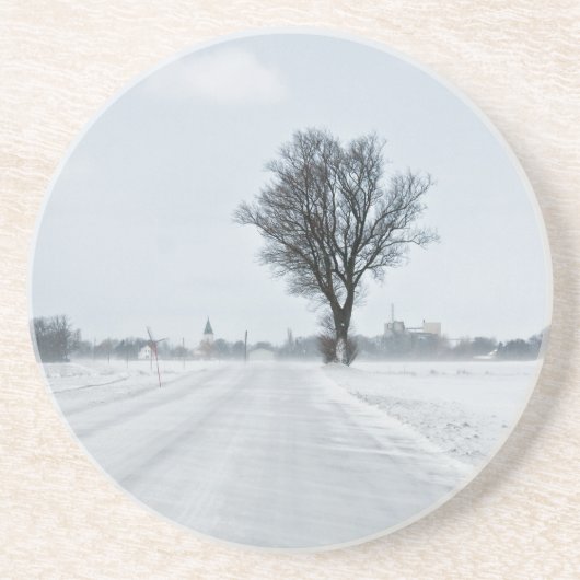 Plattelandswinterweg Zandsteen Onderzetter (Voorkant)