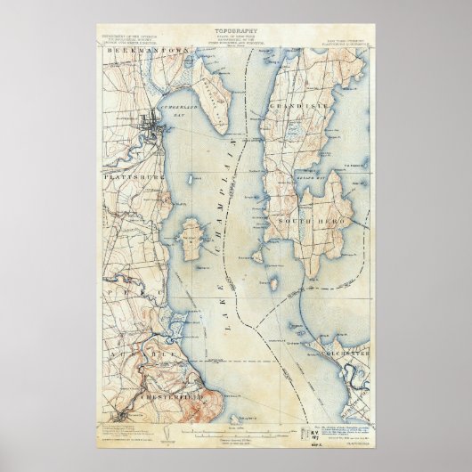  Plattsburgh New York Topografische kaart Poster (Voorkant)
