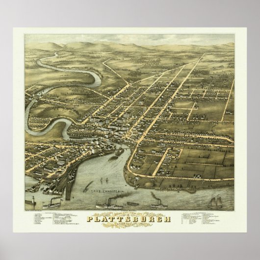 Plattsburgh NY, 1877: Old Print (Voorkant)