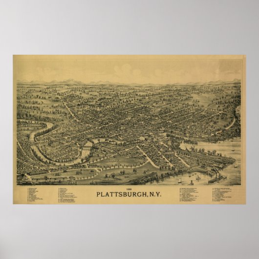 Plattsburgh NY, 1899: Old Print (Voorkant)