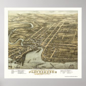 Plattsburgh, NY Panoramic Map - 1877 Poster (Voorkant)