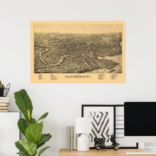 Plattsburgh, NY Panoramic Map - 1899 Poster (Thuiskantoor)