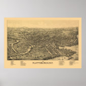Plattsburgh, NY Panoramic Map - 1899 Poster (Voorkant)