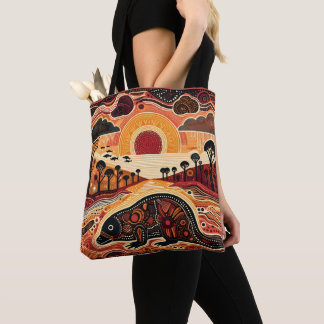 Platypus Aboriginal Art stijl Kleurrijke dieren Tote Bag