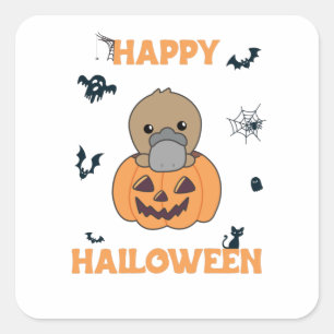 platypus bij pompoen en zoete dieren Happy Hallowe Vierkante Sticker