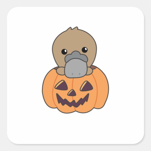 platypus bij pompoen en zoete dieren Happy Hallowe Vierkante Sticker (Voorkant)