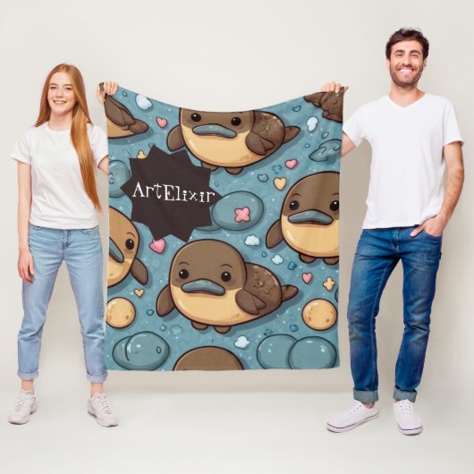 Platypus bruin print fleece deken (In situ)